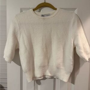 Zara White Crew Neck Sweater Soft Knit Pullover